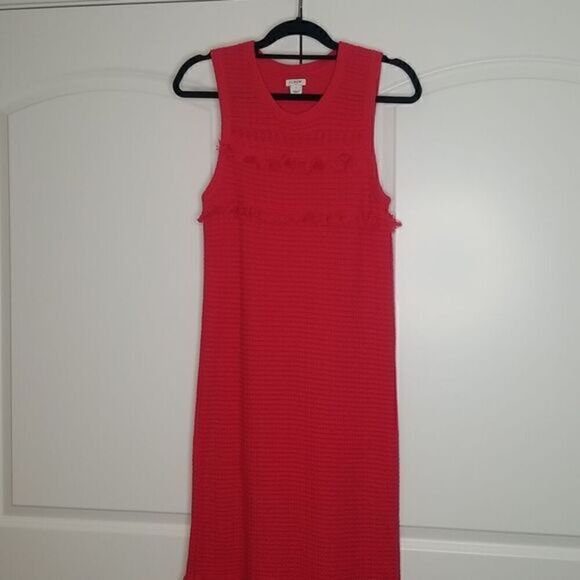 J.crew Sleeveless Red Crochet Knit Fringe Shift Dress - Picture 2 of 9
